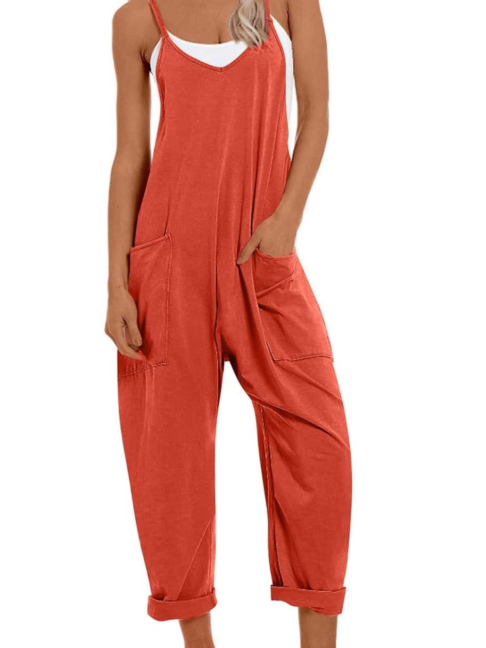 Relaxed Orange Women's Cotton-Blend Jumpsuit